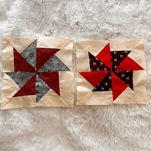 Pair of Handmade Quilt Pieces, Quilt blocks 7”x7”